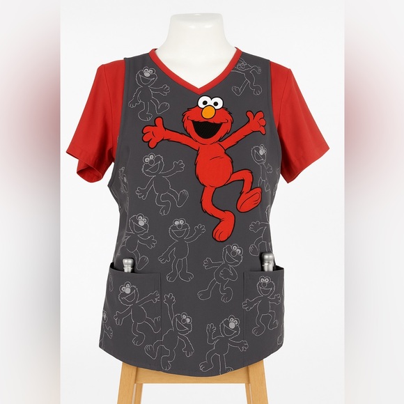 Smart Scrubs Tops - Vintage Sesame Street Red Elmo Scrub Top MEDIUM